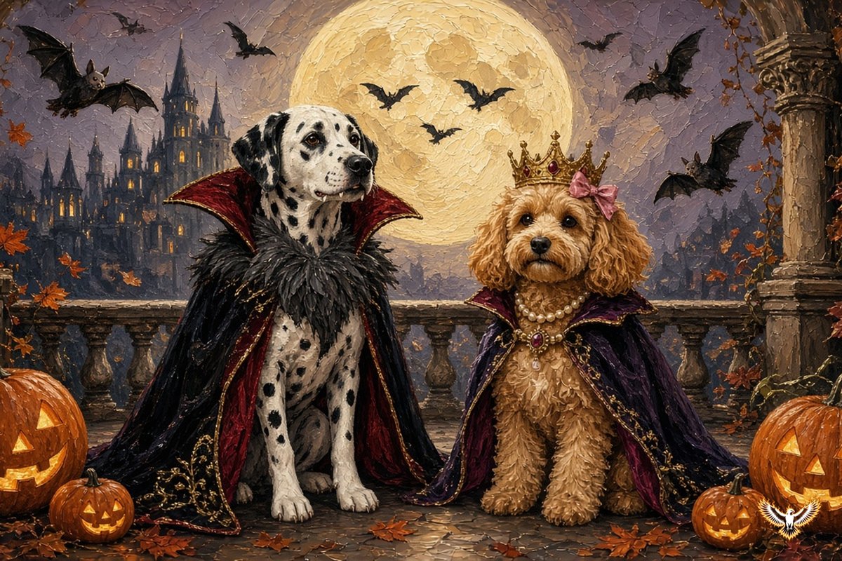 Count Vincent Van Moonbeam and Empress Victorina in costume under a full moon