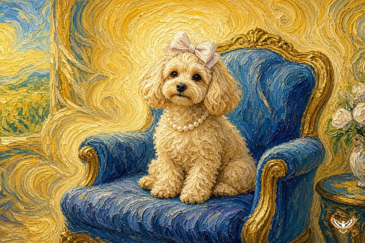 Victorina on a blue velvet throne