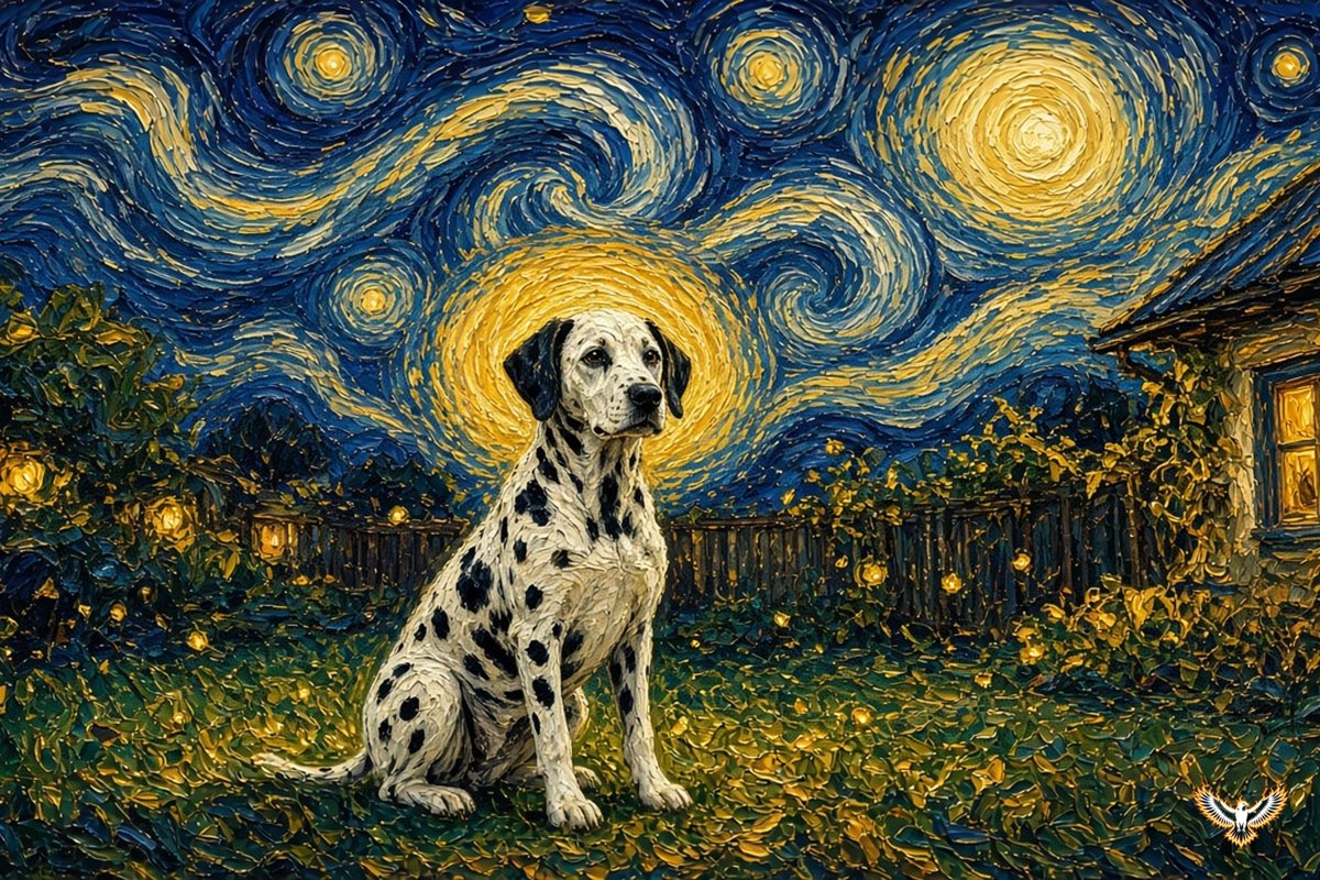 Vincent beneath a swirling starry sky